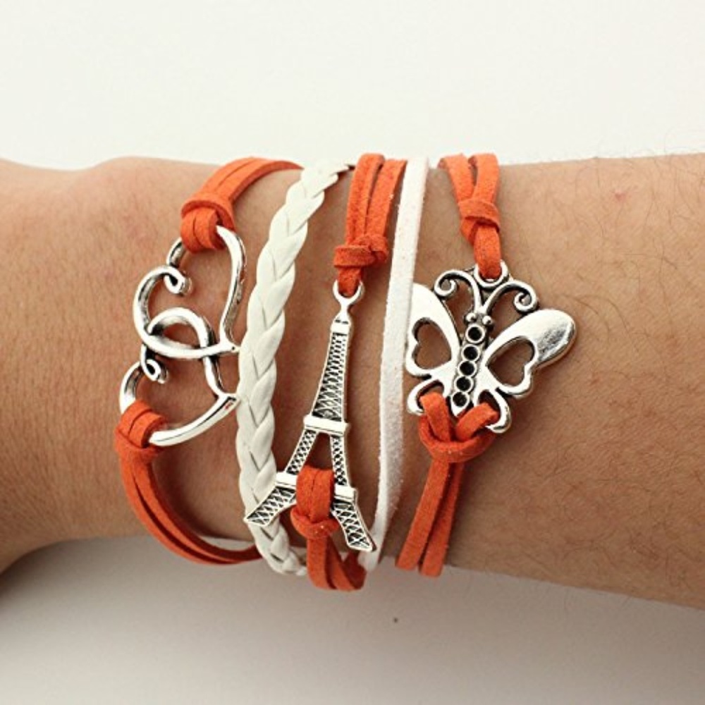 Woven Leather Alloy Owl Braided Infinity Bracelet